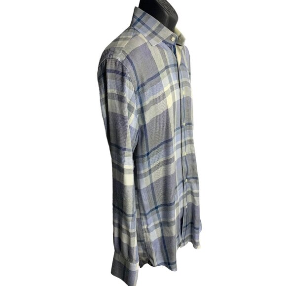 Circle of Gentlemen Button Up Long Sleeve Shirt M Blue Plaid Cotton Collared - Picture 5 of 6